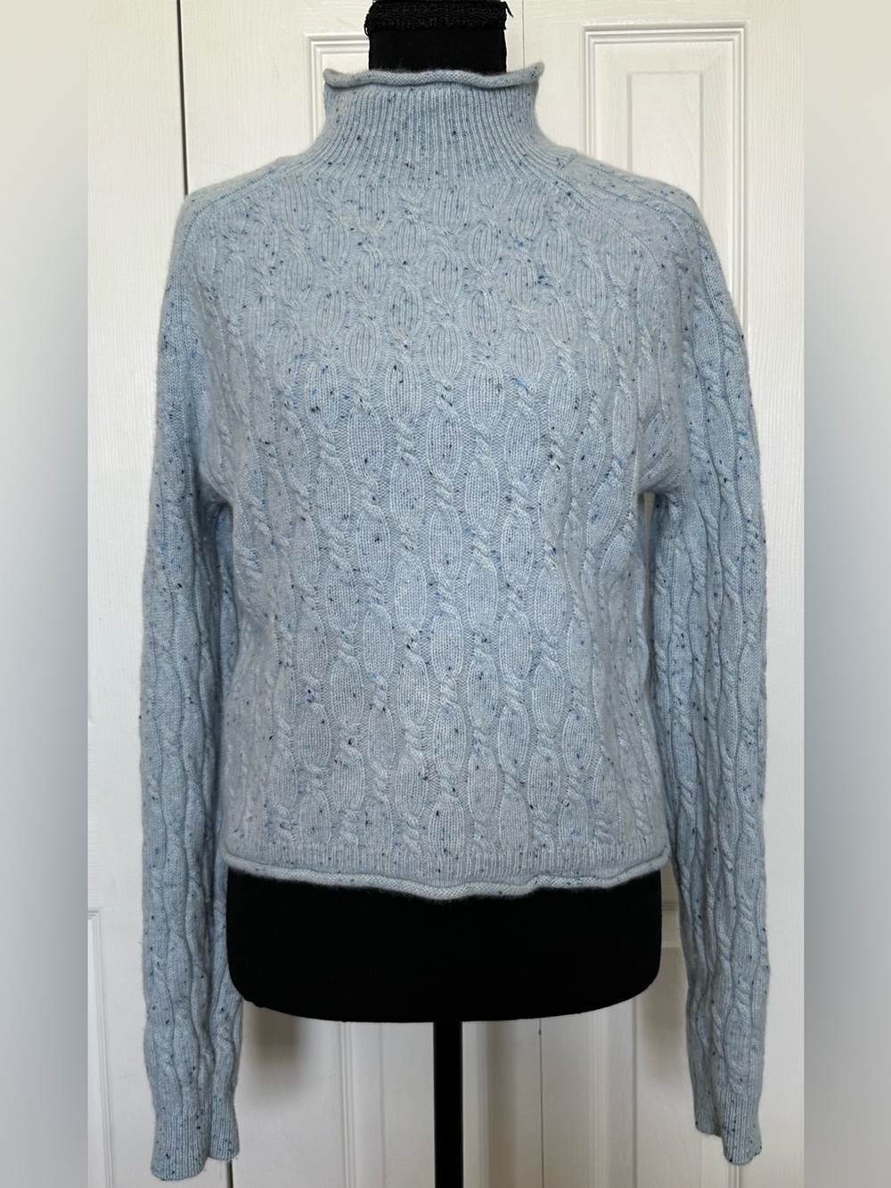 J.Crew 100% Cashmere Blue Cable Knit Sweater, Size Medium
